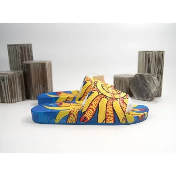 Adidas x Hot Wheels Blue Yellow Logo Monogram Pool Slides Shoes Mens 11 NIB - Picture 4 of 12